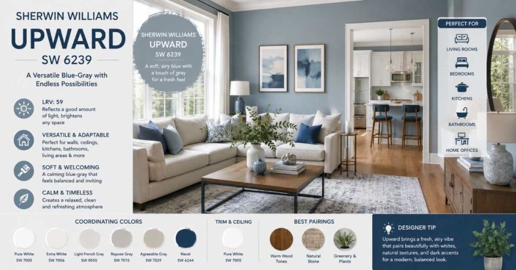 Sherwin Williams Upward calming blue interior design