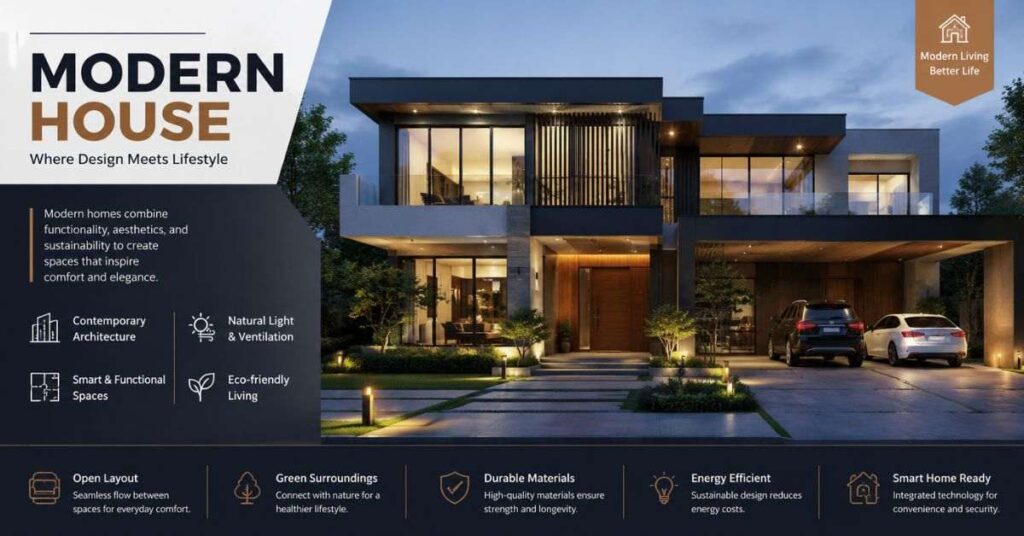 Modern House stylish smart living home infographic