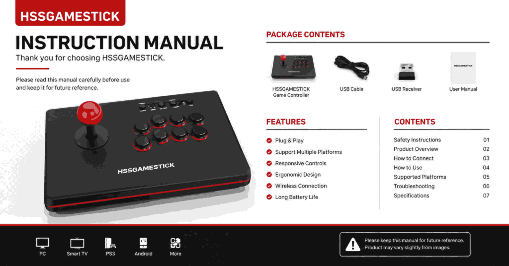 HSSGAMESTICK setup guide with wireless controllers and 4K support
