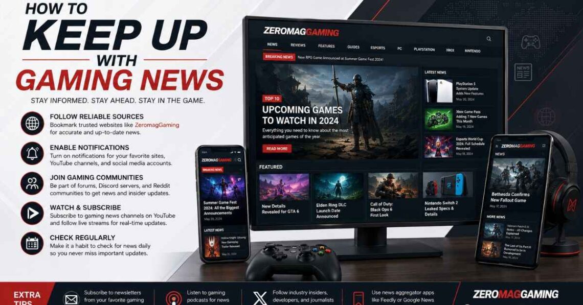 How to Keep Up with Gaming News ZeromagGaming infographic banner