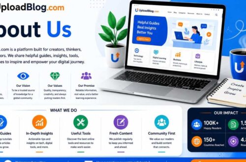 UploadBlog About Us page with guides, tools, and insights