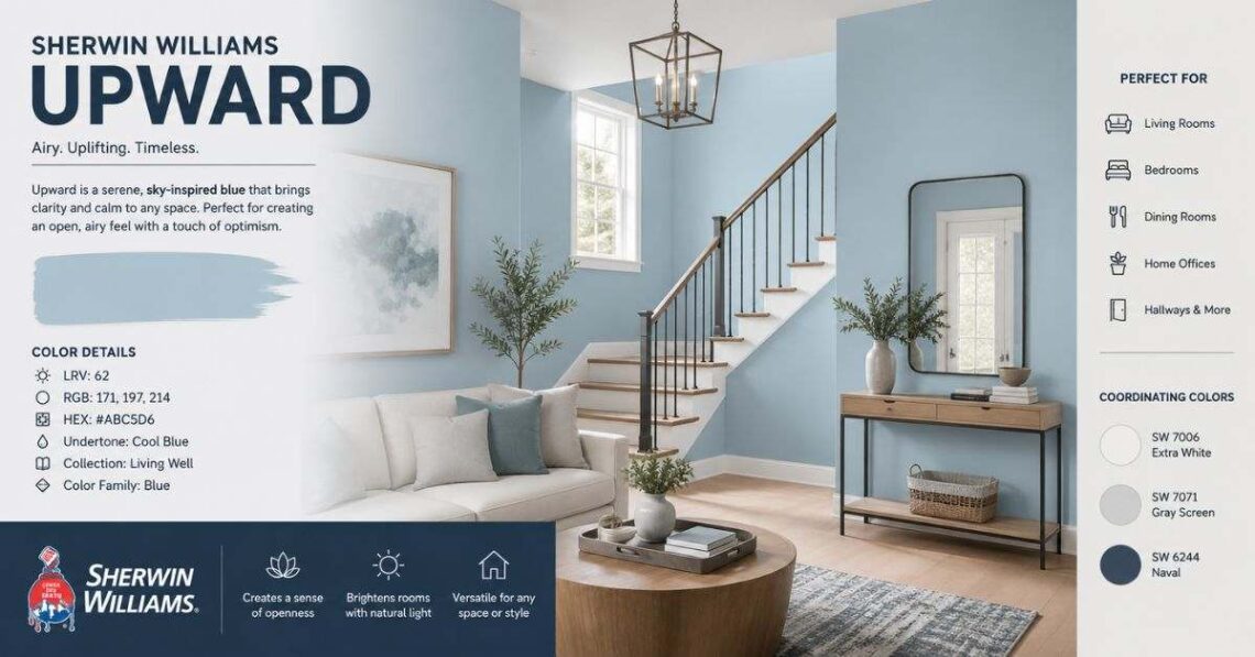 Sherwin Williams Upward modern blue living room design