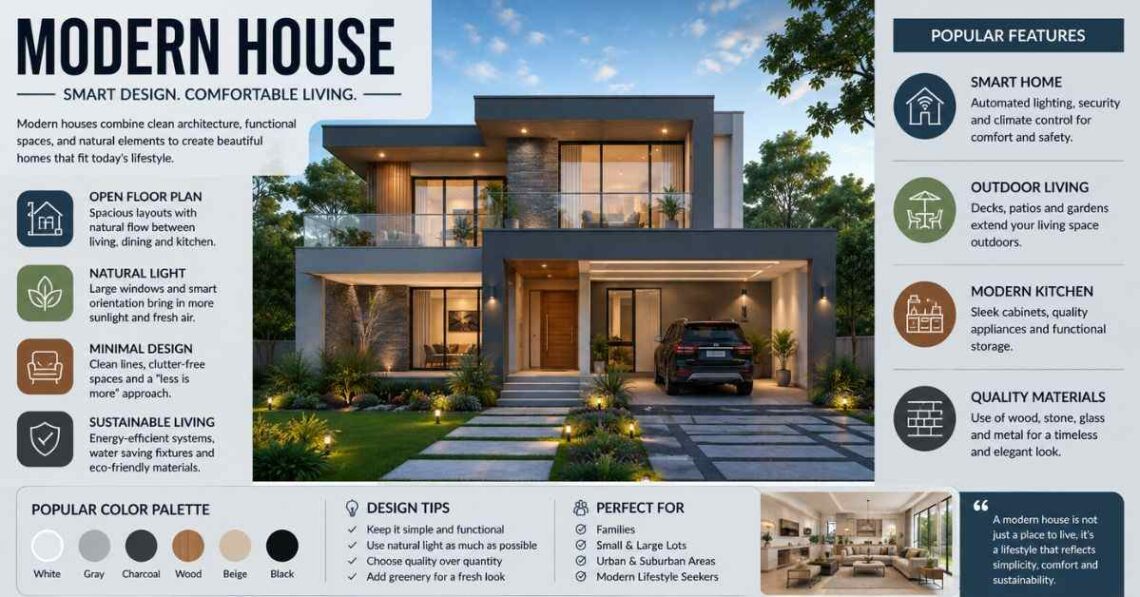 Modern House creative architectural style infographic
