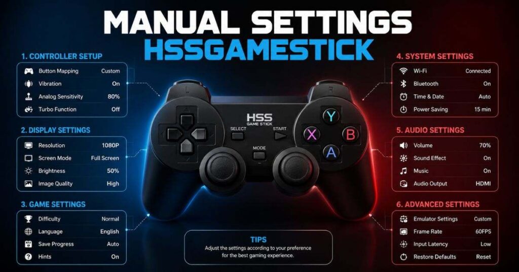HSSGameStick Manual Settings Setup Infographic