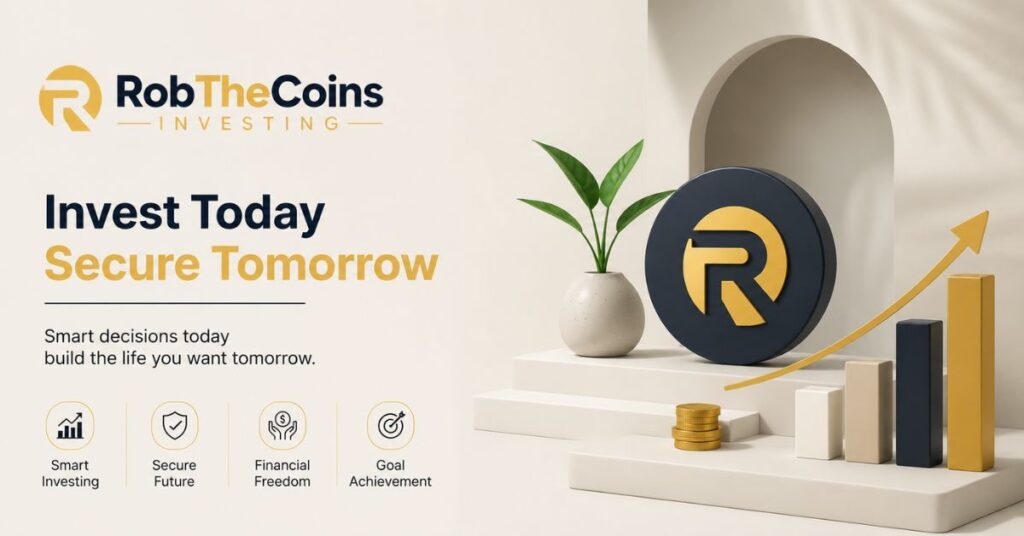 RobTheCoins Investing Banner with Modern Growth Strategy